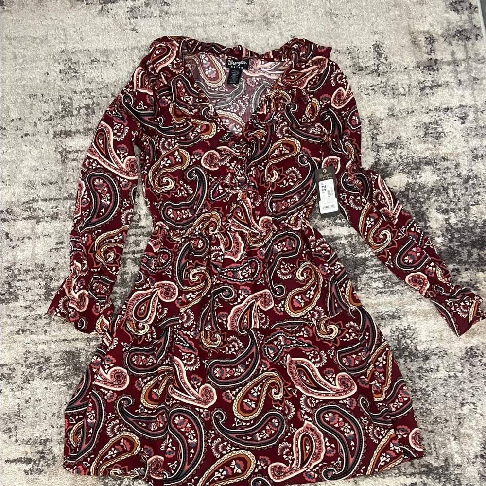 Wrangler Retro Burgundy Paisley Long Sleeve Dress